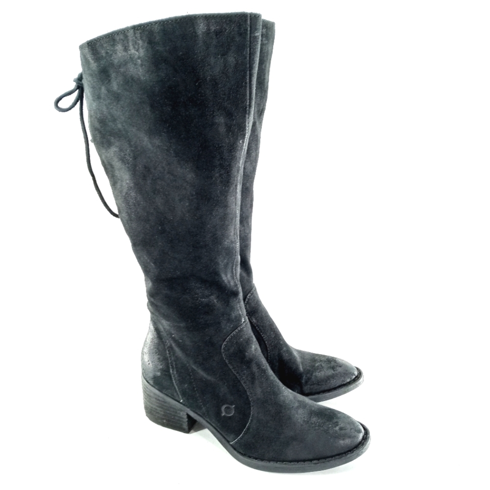 Born Hayden Black Distressed Suede Western Boots